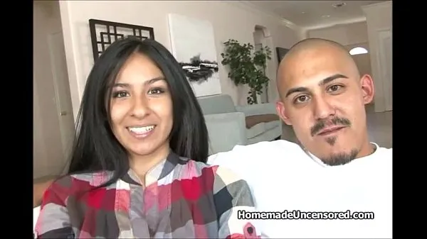 Hot Latino couple fucking on couch