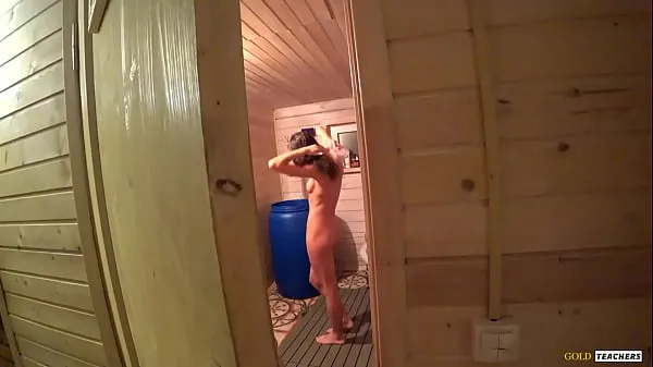 XXX Met my beautiful skinny stepsister in the russian sauna and could not resist, spank her, give cock to suck and fuck on table mega film