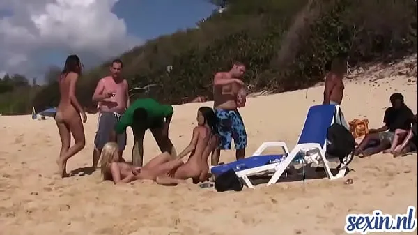 XXX horny girls play on the nudist beach megafilms