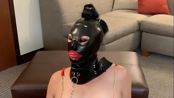 XXX sumisa hot wife receiving a hot cumshot all over her latex mask and saying I'm your whore mega filmy
