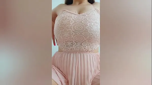 XXX Young cutie in pink dress playing with her big tits in front of the camera - DepravedMinx megafilmek
